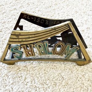 Vintage Mid Century Brass Shalom Napkin Holder Letters Jewish Hebrew Israel Desk
